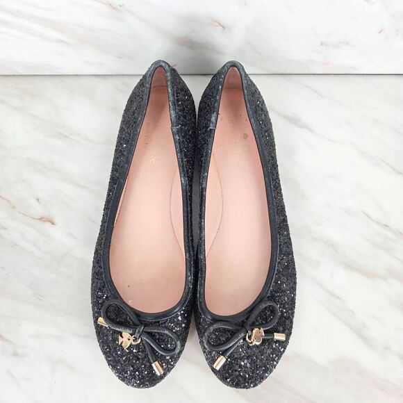 Kate Spade Women's Willa Black Glitter Bow Ballet Flats Size 6 - Picture 2 of 6